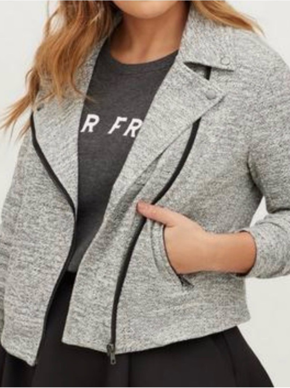 NWOT Torrid Light Gray Knit Bomber Moto Jacket
